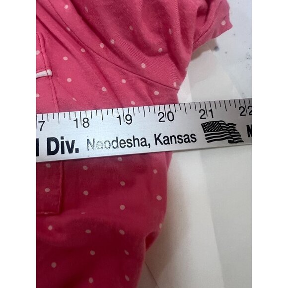 Womens L Pink White Polka Dot Pajama Set With Drawstring Shorts & Button-Up Top - Picture 6 of 9